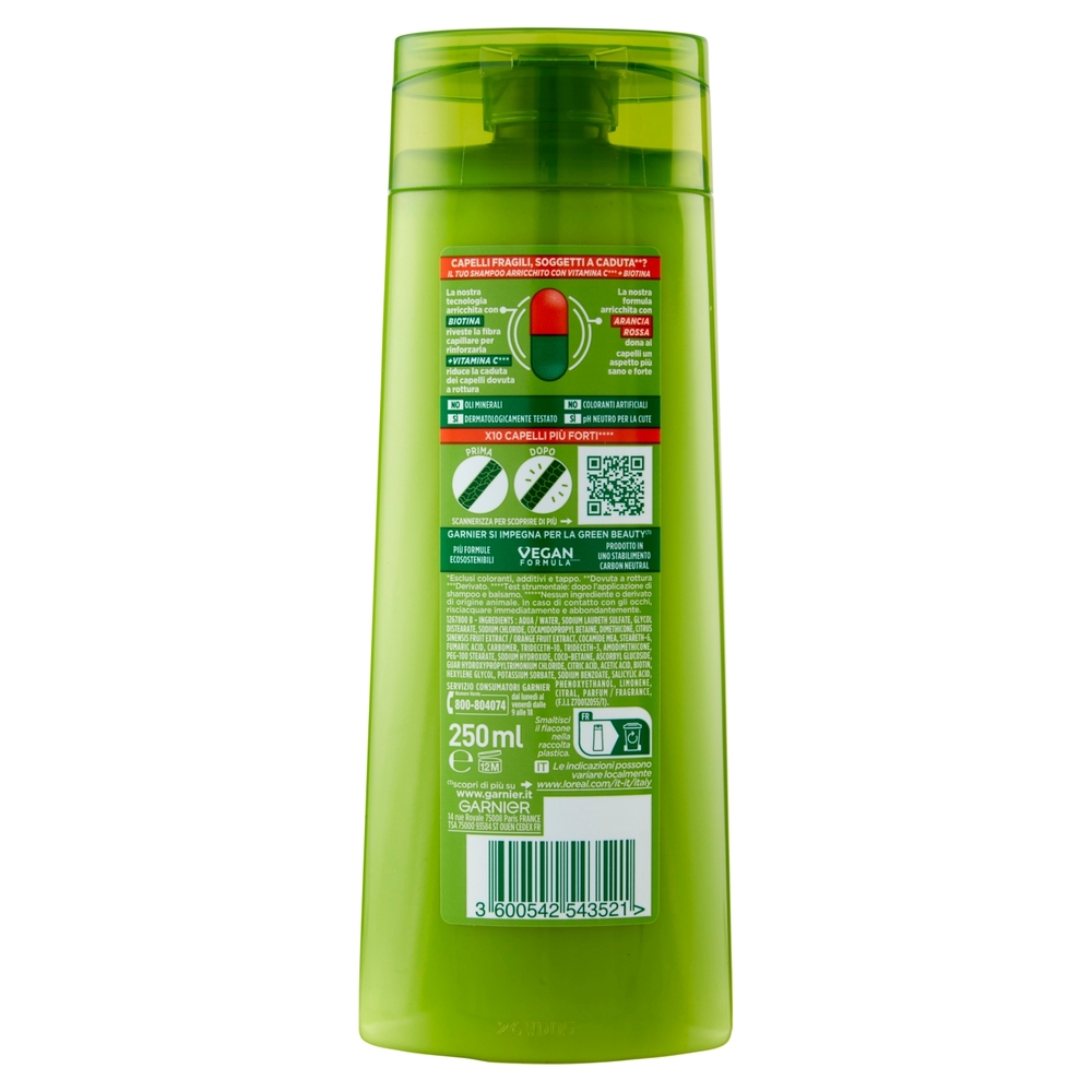 Garnier Fructis Shampoo Vitamine & Forza, shampoo fortificante per capelli fragili, 250 ml